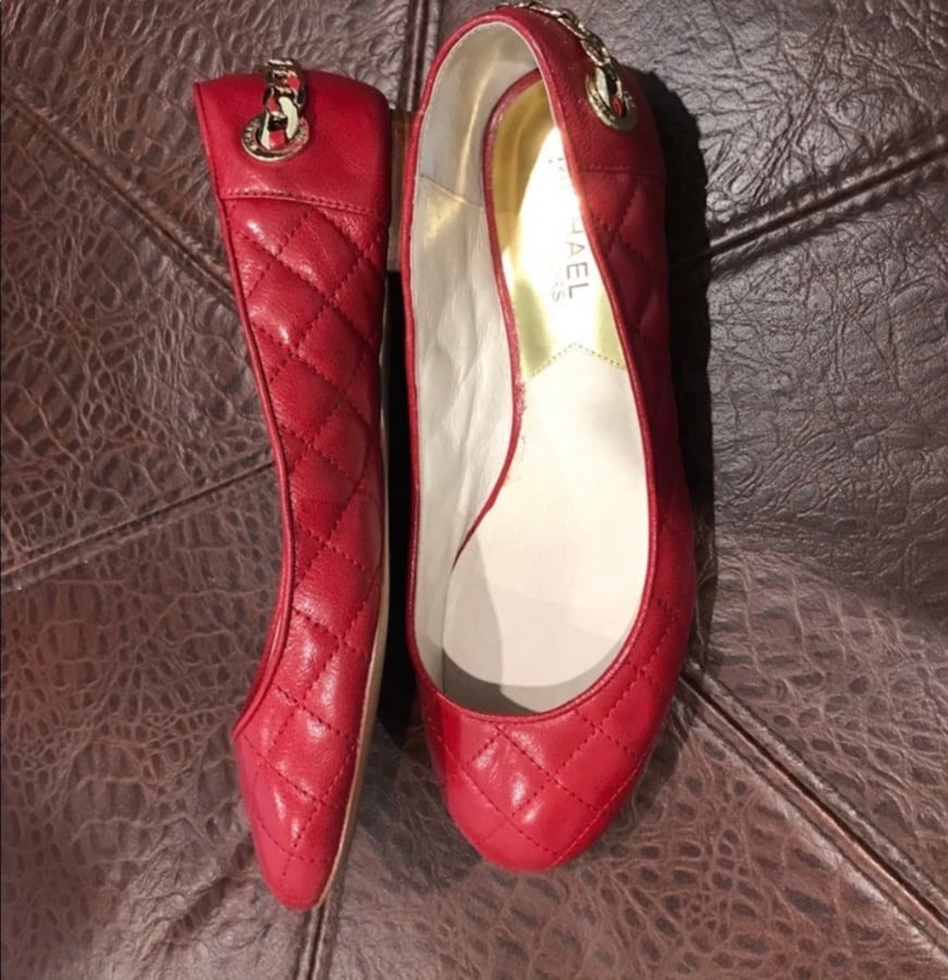 Michael Kors Ramsey Red Quilted Slip On Flat Shoes