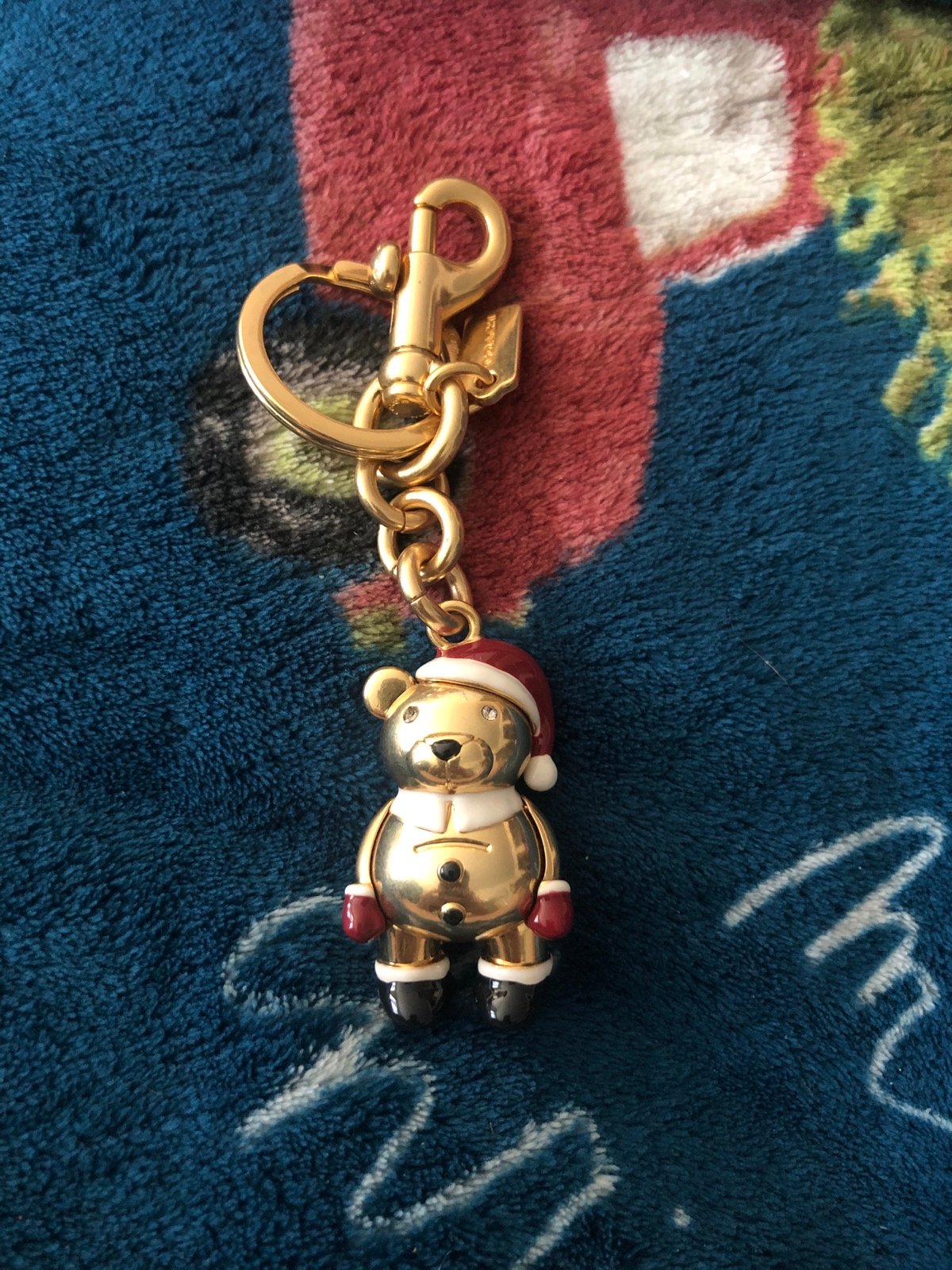 Coach Gold red santa bear Charm FOB keychain