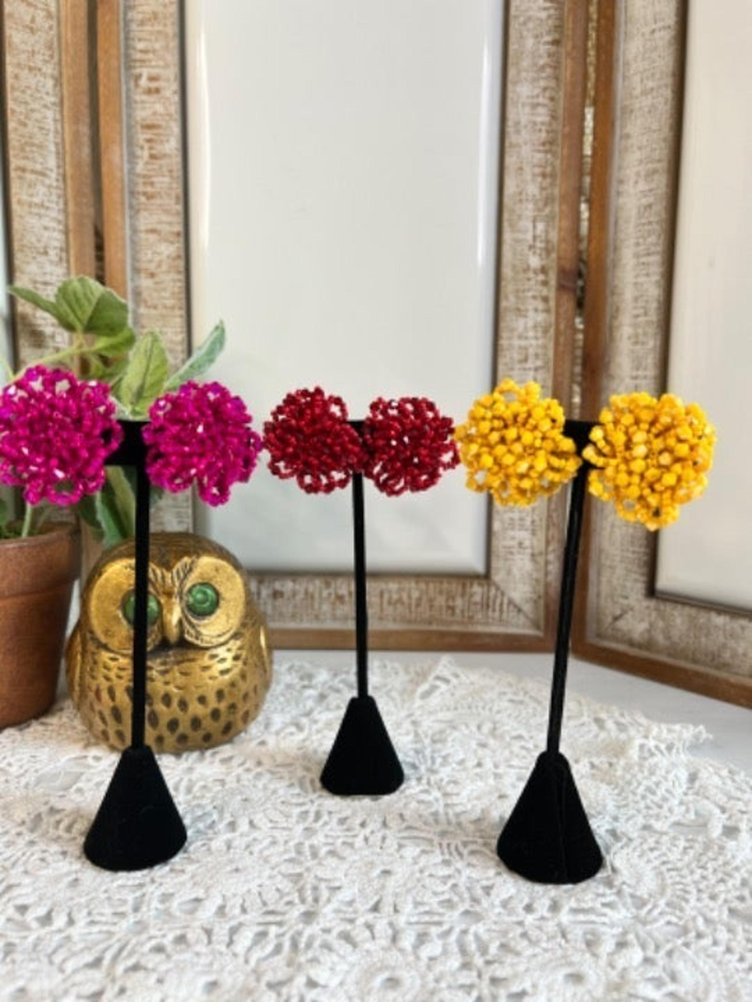 Vintage Lot of 3 Seed Bead Cluster/Pom Pom Earrings Clip On/Chrysanthemum Style
