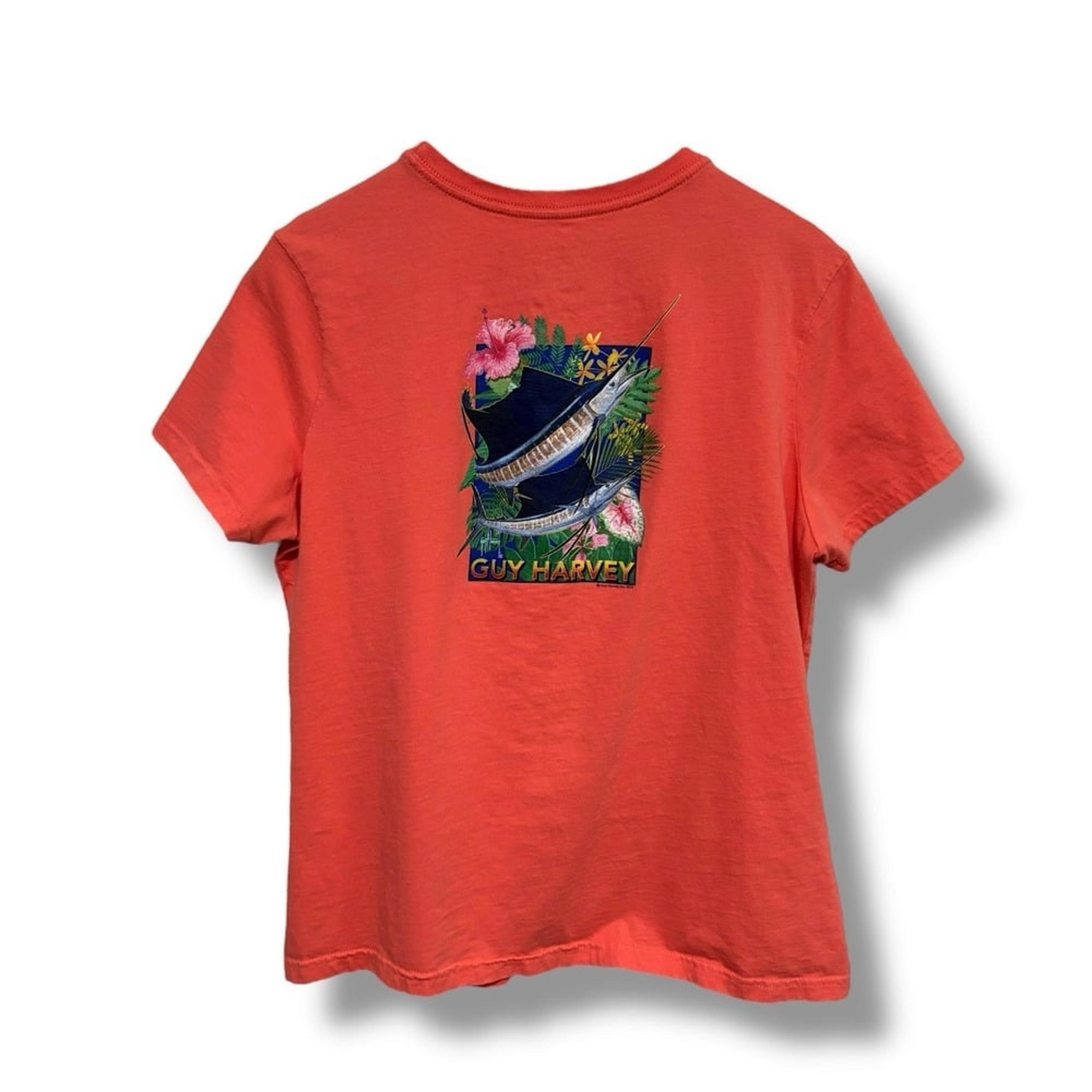 Guy Harvey Youth Girls Marlin Swordfish Graphic T Shirt Orange Size XL 21 x 26