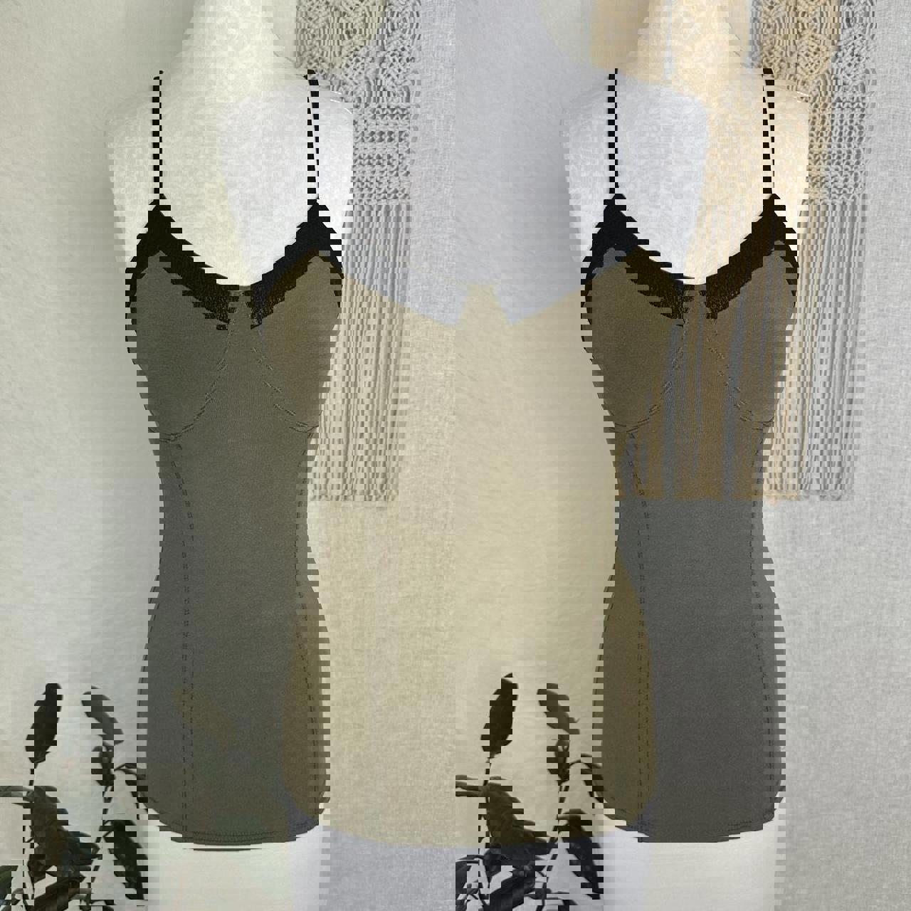 Y2K Express Olive Green Corset Top with Black Trim Size S