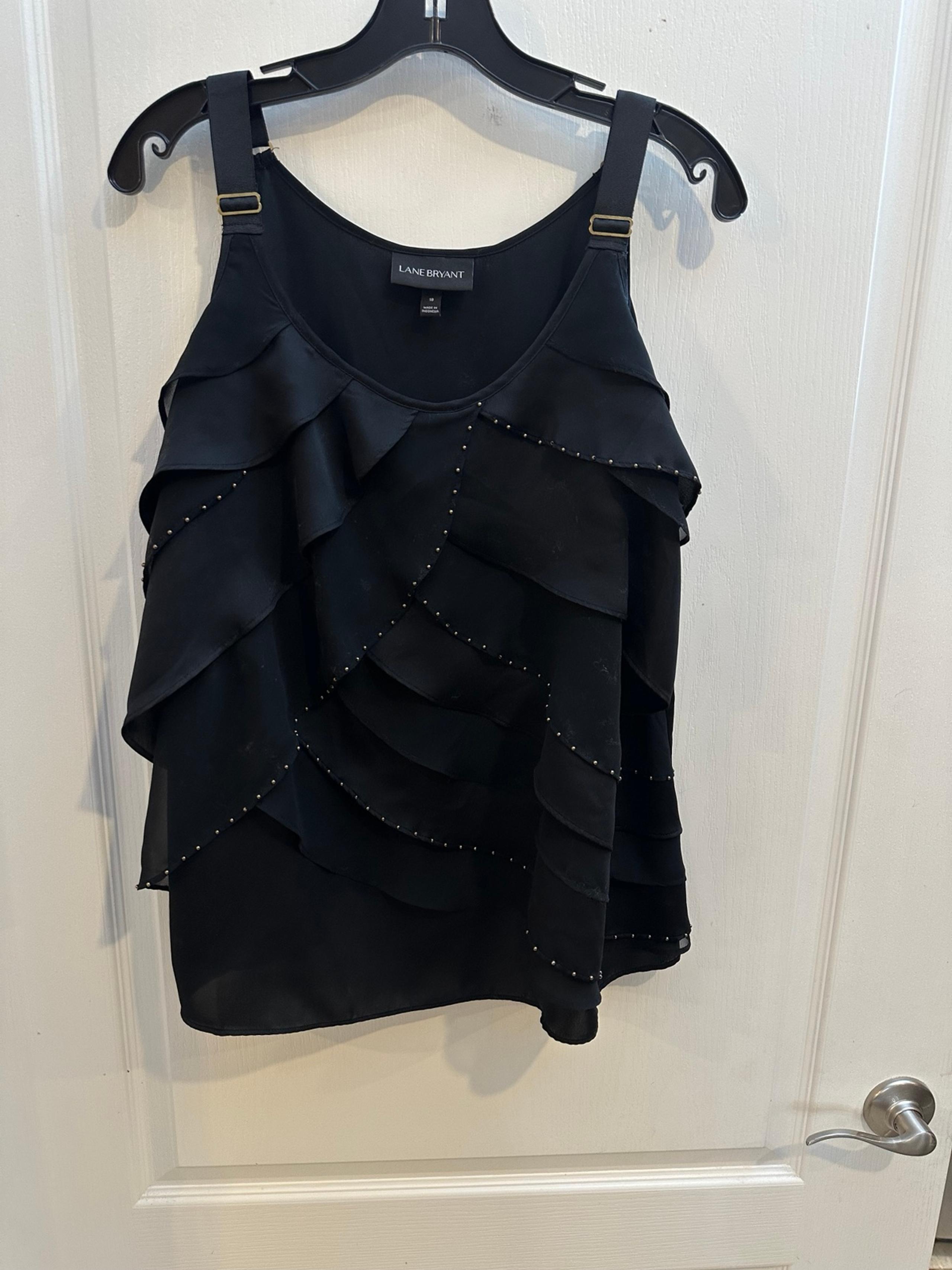 women’s black ruffle front tank top plus size 18 adjustable straps - Lane Bryant