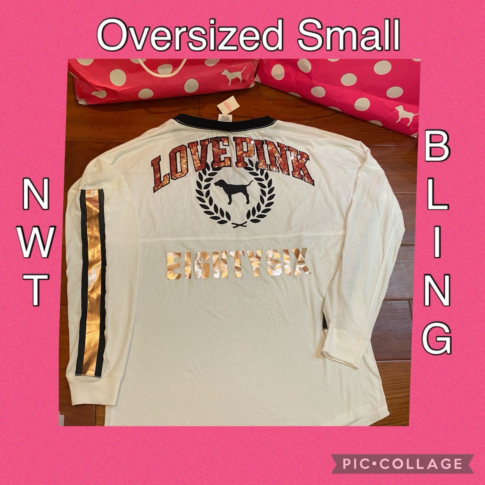 VS PINK BLING Long Sleeve V-Neck Shirt