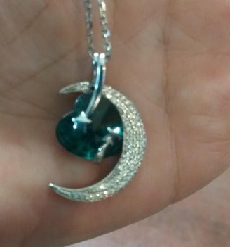 "I <3 u to the moon and back" Silver Half Moon Pendant Necklace