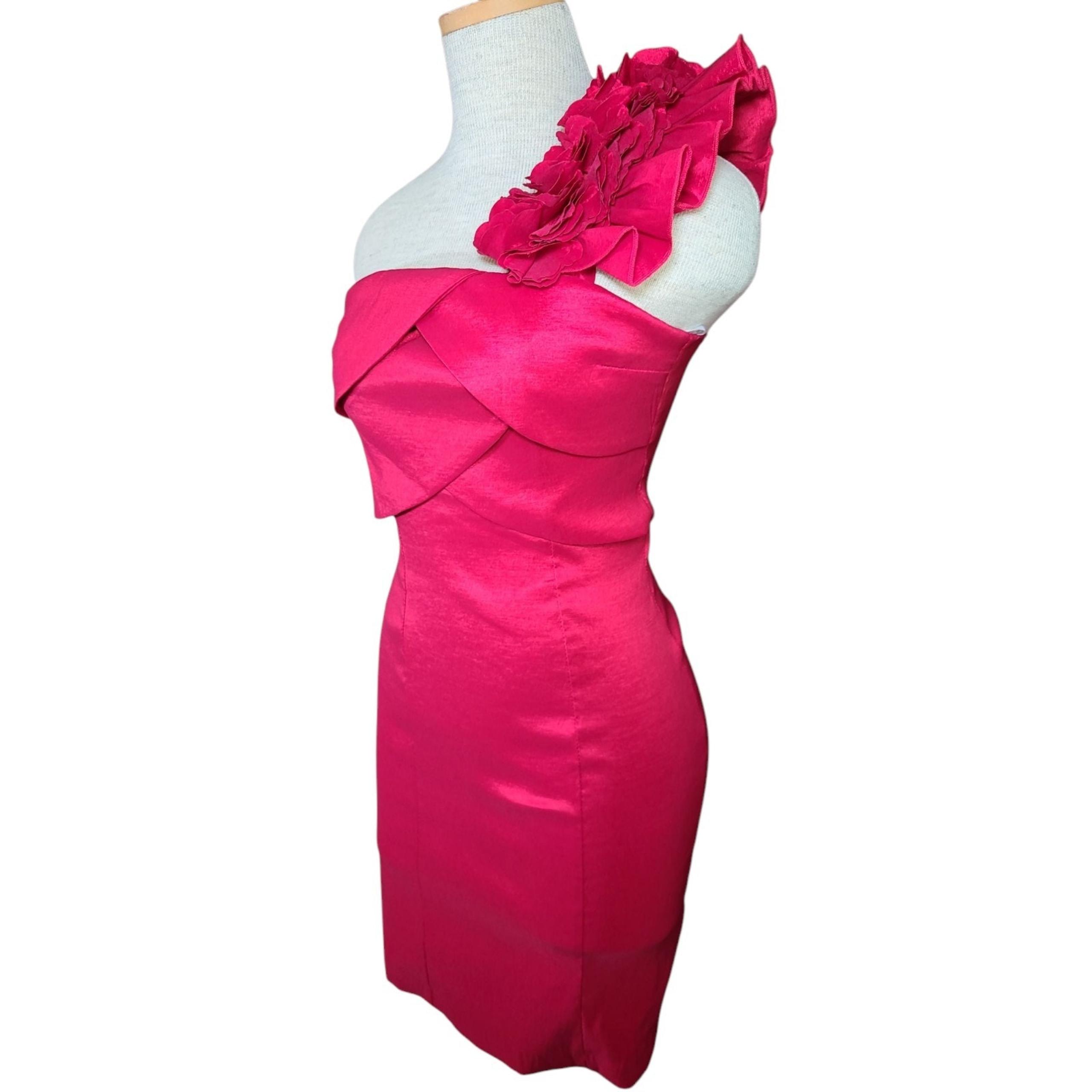Red Shimmer One-Shoulder Formal Mini Dress Size 7 Prom Hoco Cocktail Dress