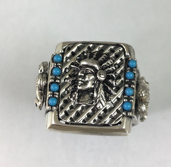 Artisan Made Native American Indian Chief Turquoise ring