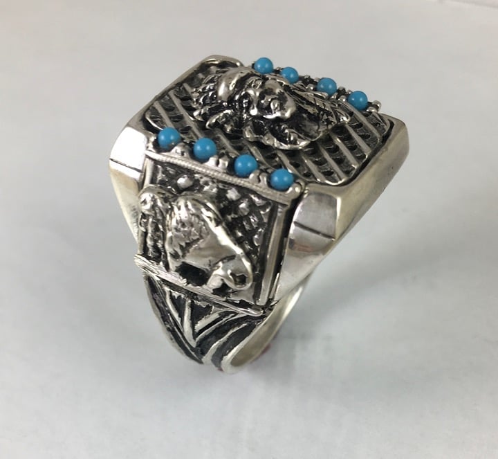 Artisan Made Native American Indian Chief Turquoise ring