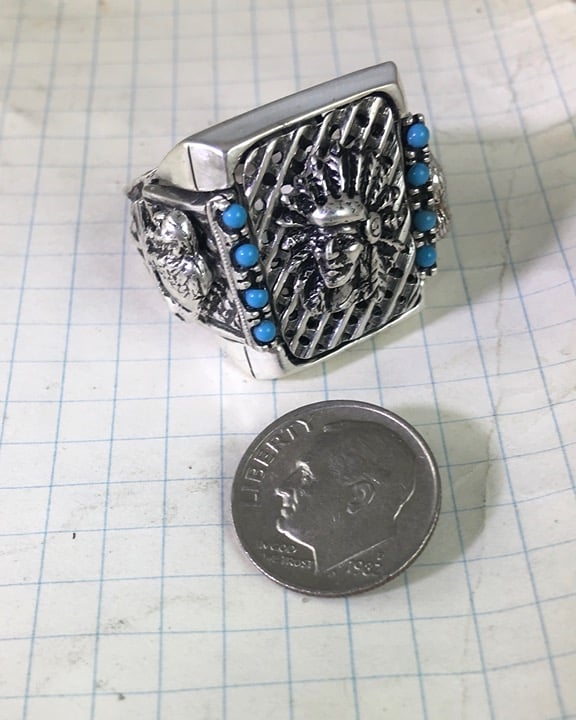 Artisan Made Native American Indian Chief Turquoise ring