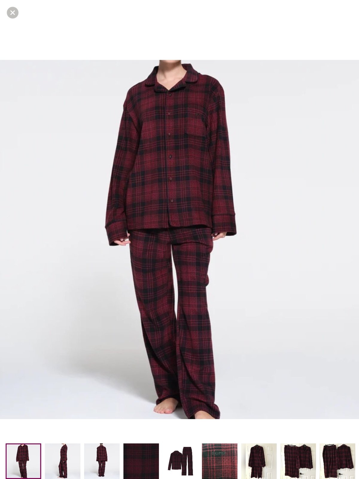 SKIMS Fleece Unisex Sleep Set | Wine Plaid | Size Top 2X & Pants 3X