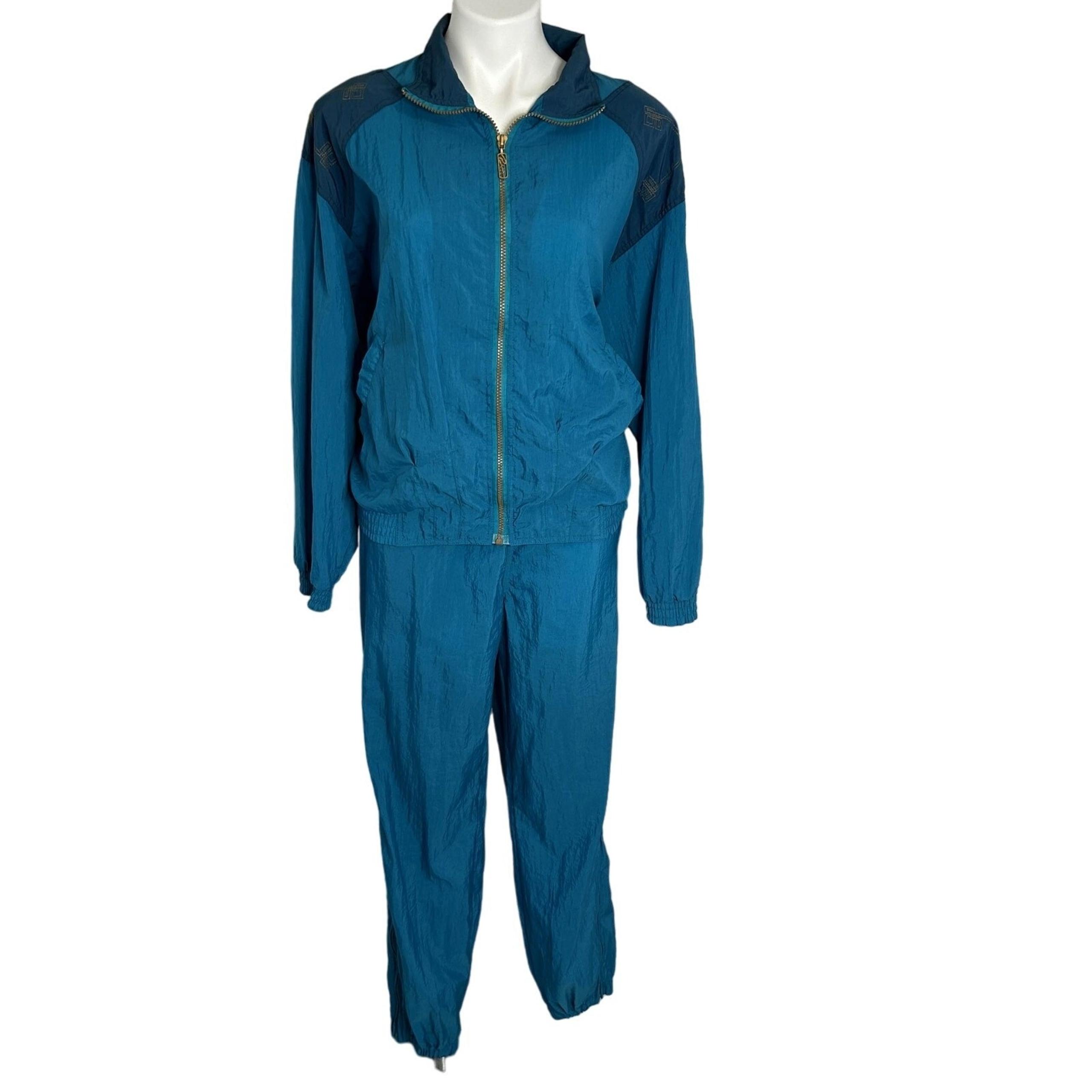 VTG Y2K Puma Tracksuit Womens L Nylon Jacket Pant Set Blue Retro Zip Up Hip Hop