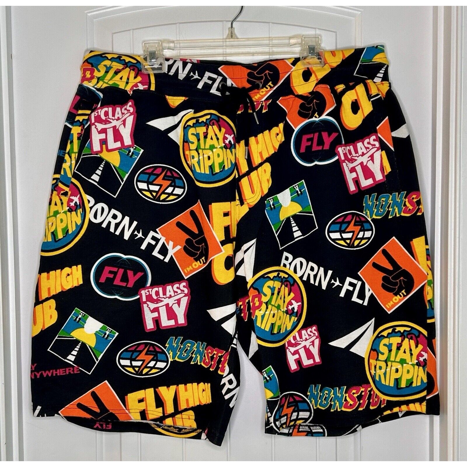Born Fly shorts men's 3XL Black cotton Print All Over NWOT Rare