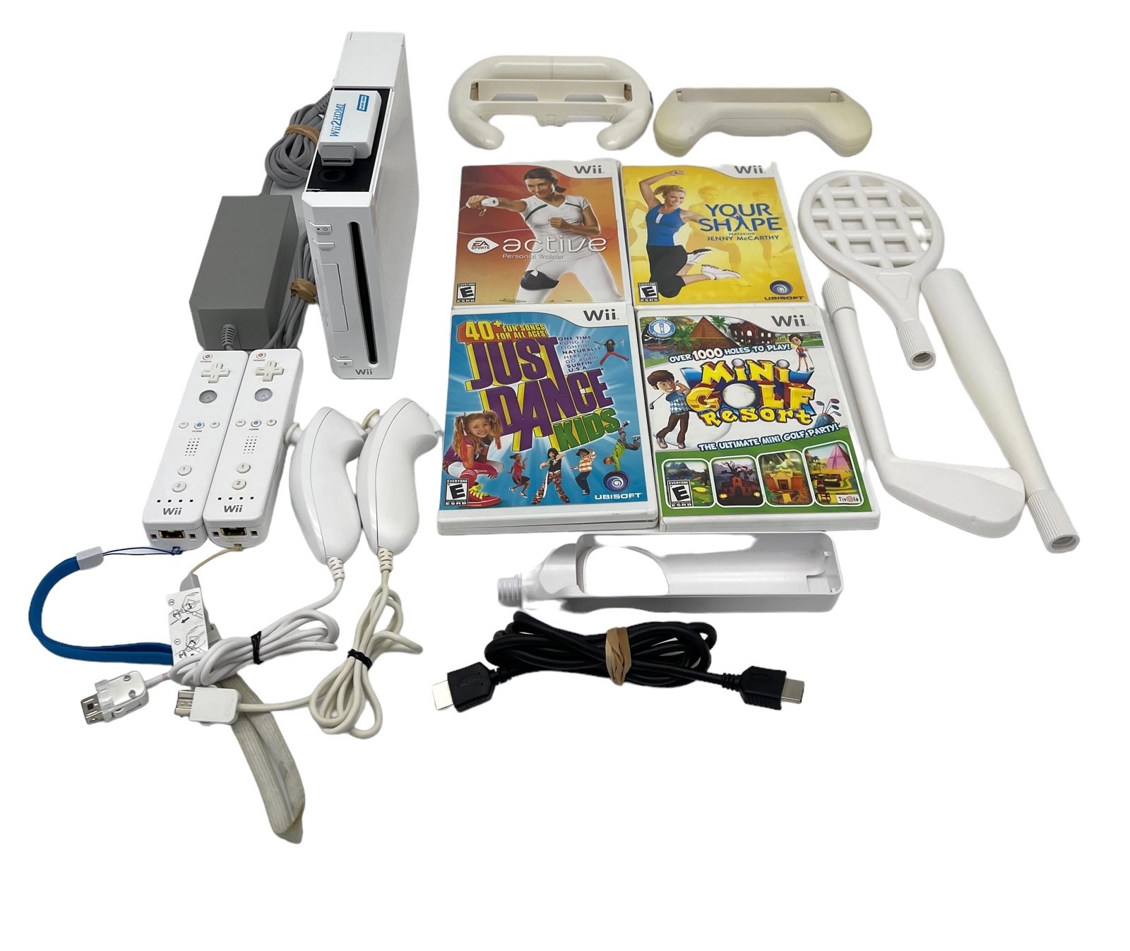 Nintendo Wii White System Bundle With 4 Games 2 Controllers And More NO Sensor