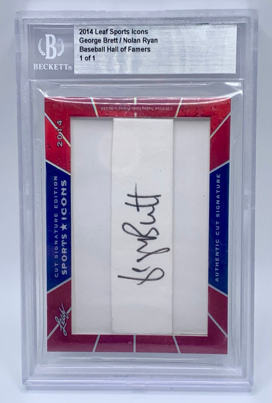 1 of 1 2014 Leaf Sports Icons George Brett / Nolan Ryan Authentic Dual Autograph