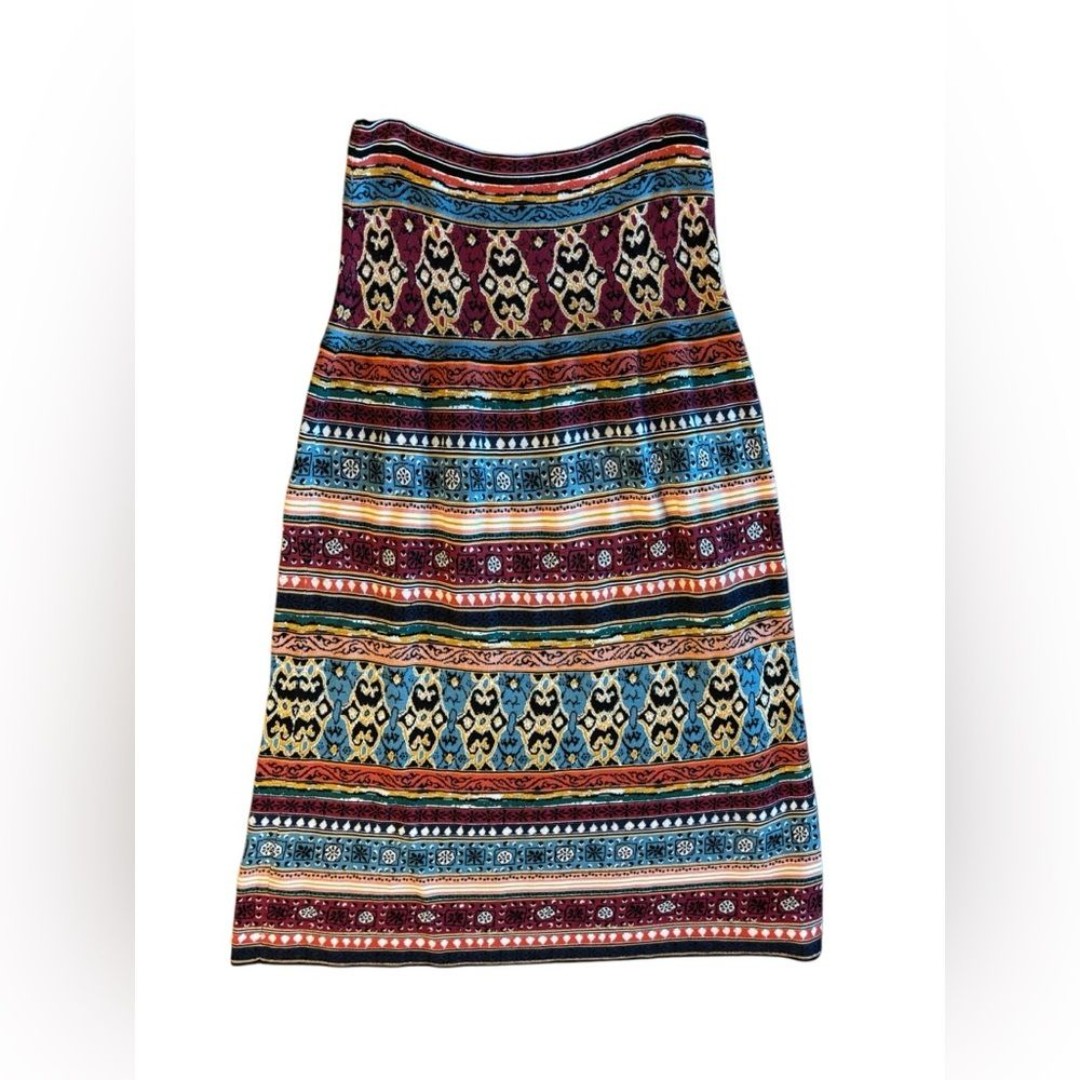 Peruvian Connection Southwest Western Pima Cotton MIDI Skirt Sz M Knit Colorful