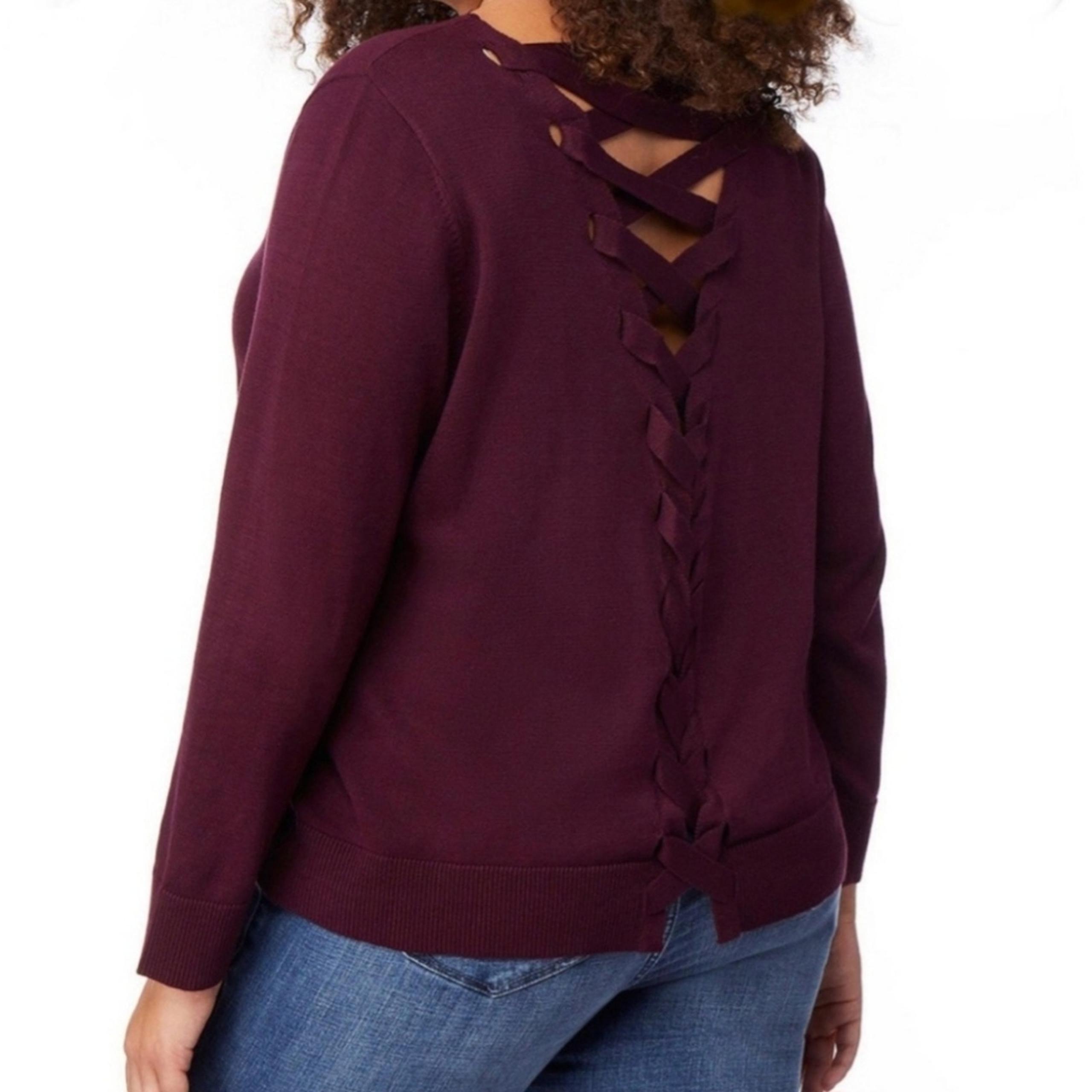 Rebel Wilson X Angels Lace Up Back Sweater in Wine Tasting, 1X