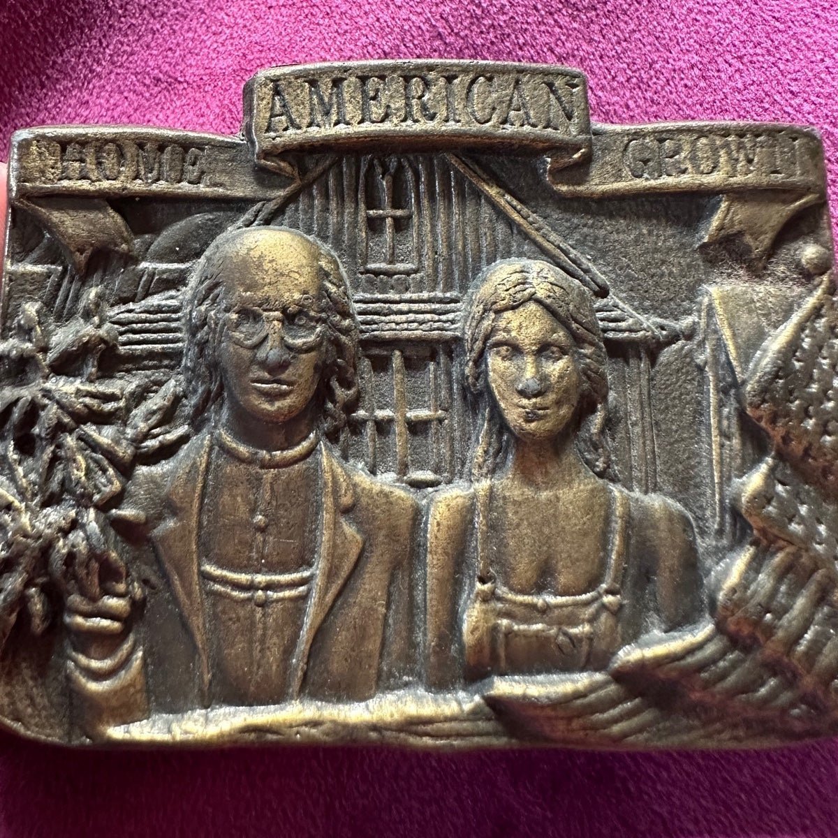 1970s American Gothic pot belt buckle