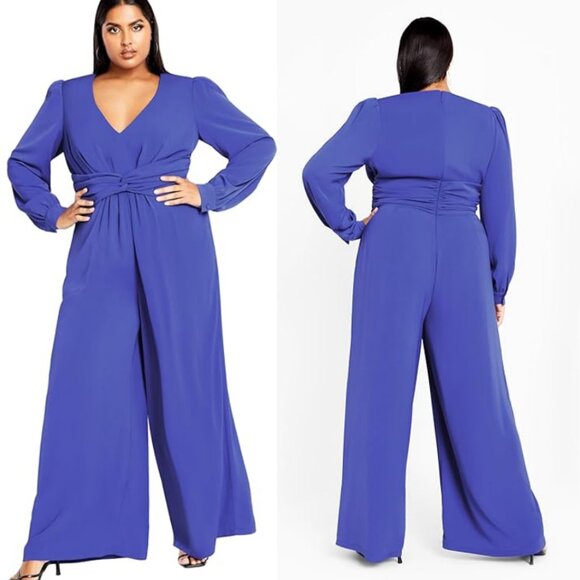 NWT City Chic Blue Wide Leg V-Neck Twist Waist Jumpsuit 18