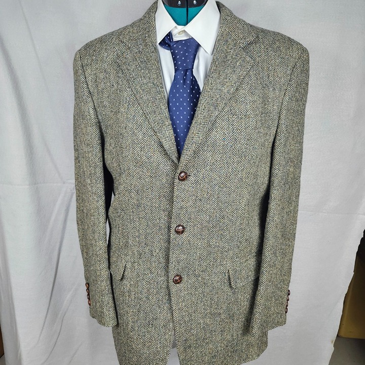 Jos A Bank Harris Tweed Sport Coat Brown Herringbone Blazer Scottish Wool 41L