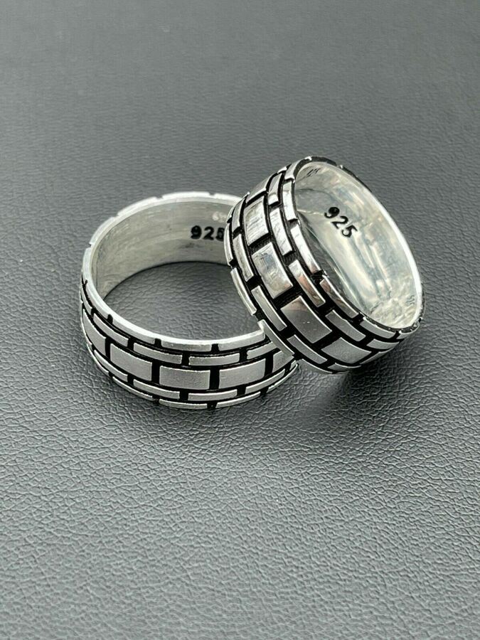 Mens Real 925 Silver & Black Plain Ring
