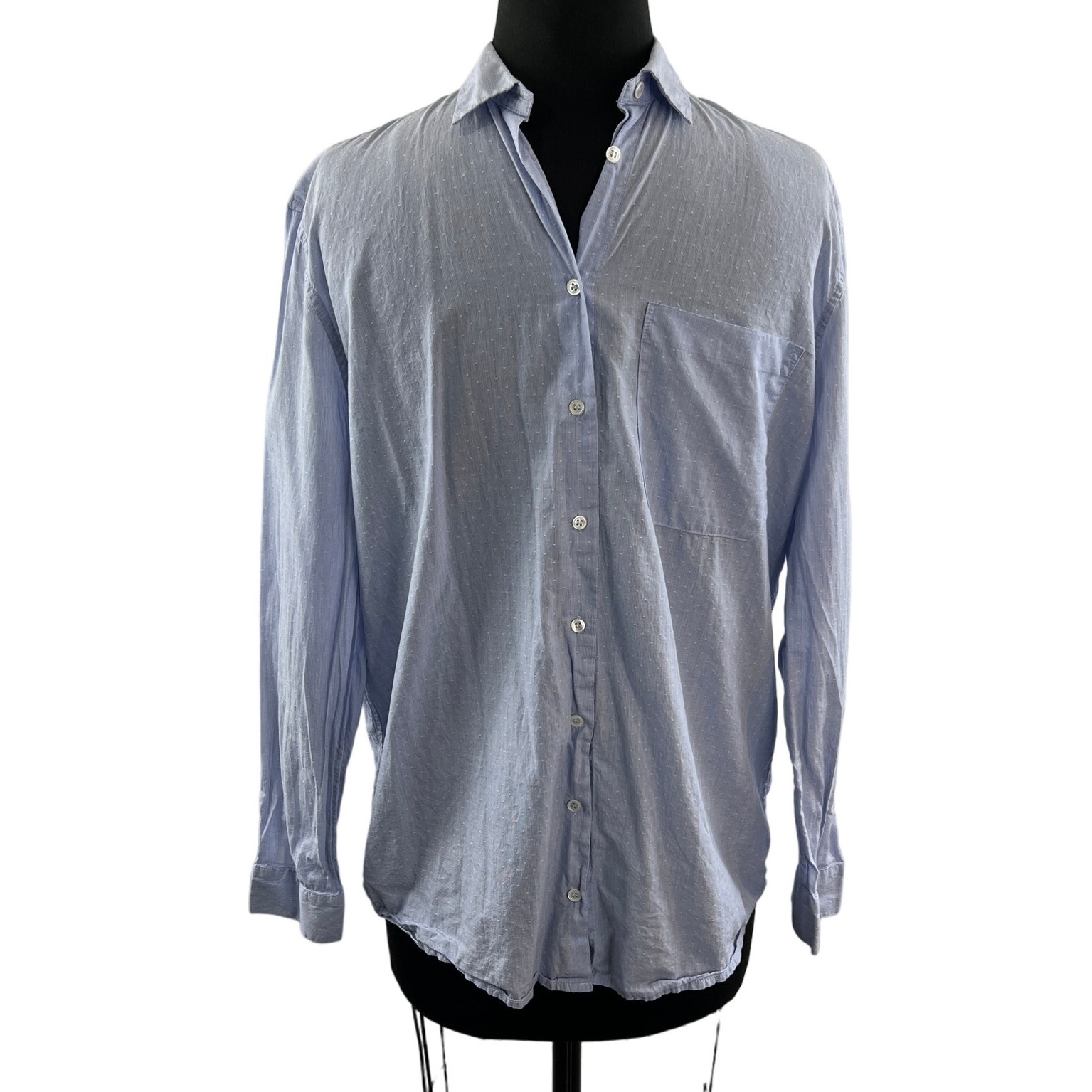 ATM Womens Swiss Dot Button-Down Shirt Top Blue Cotton Long Sleeves Size S