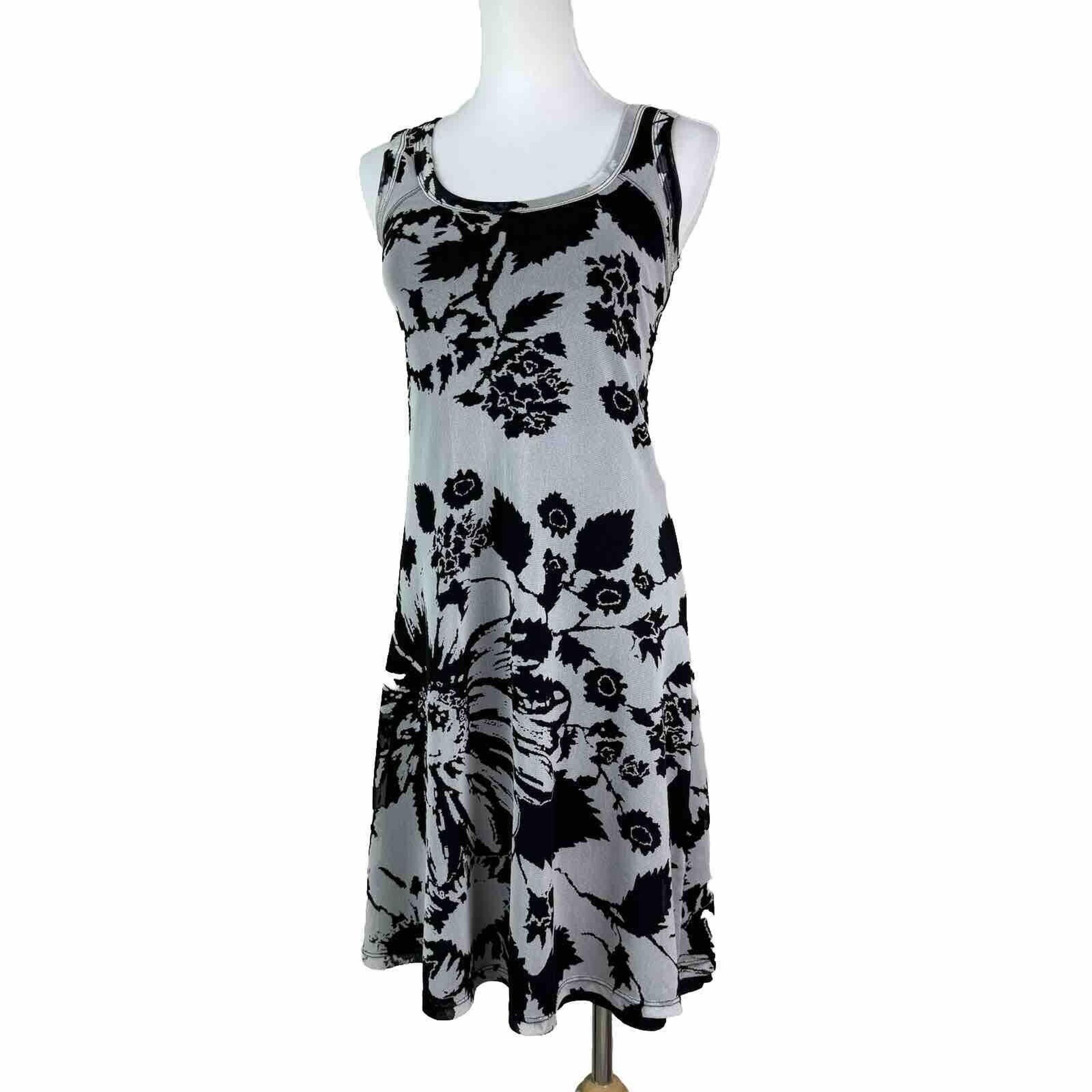 Karen Kane Dress Black White Size Small Sleeveless Floral Print Stretch Lined