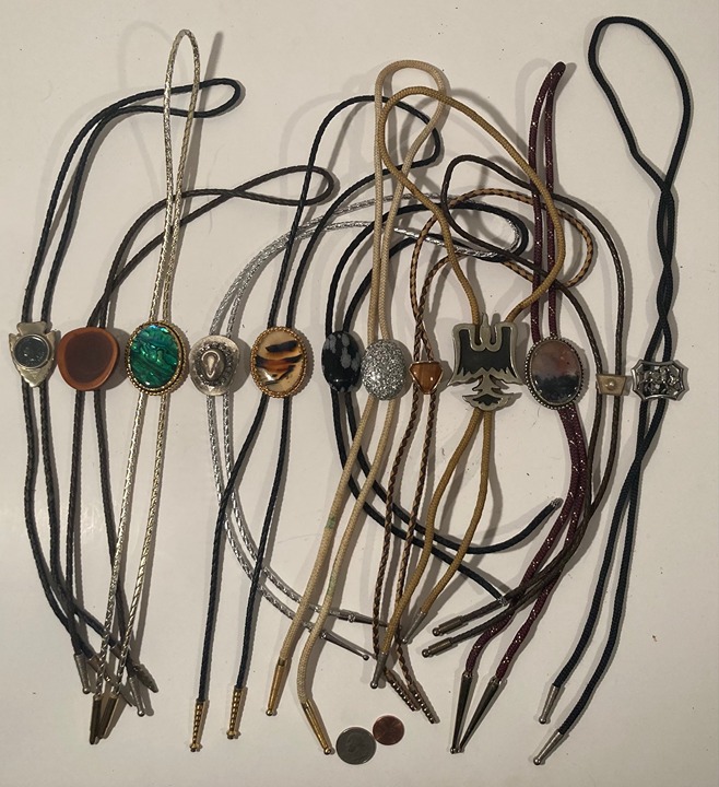 Vintage Lot of 12 Metal Bolo Ties, Nice Designs, Arrowhead, Cowboy Hat, Eagle