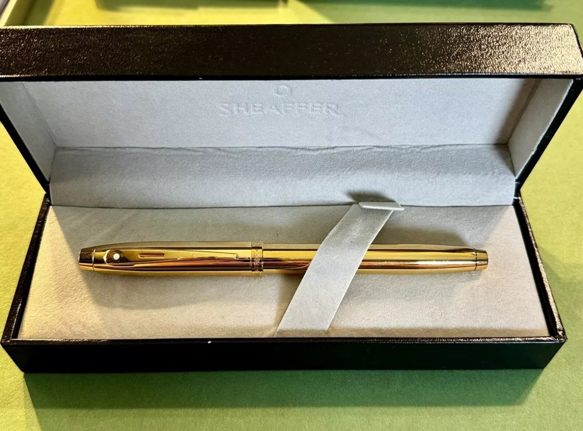 Sheaffer 100 Fountain Pen, Gold Plated w/ Gold PVD Trim, New In Box