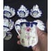 ANTIQUE Cobalt Flow Blue Gold Trim Hand Painted Floral DEMITASSE CUPS SAUCER -S1