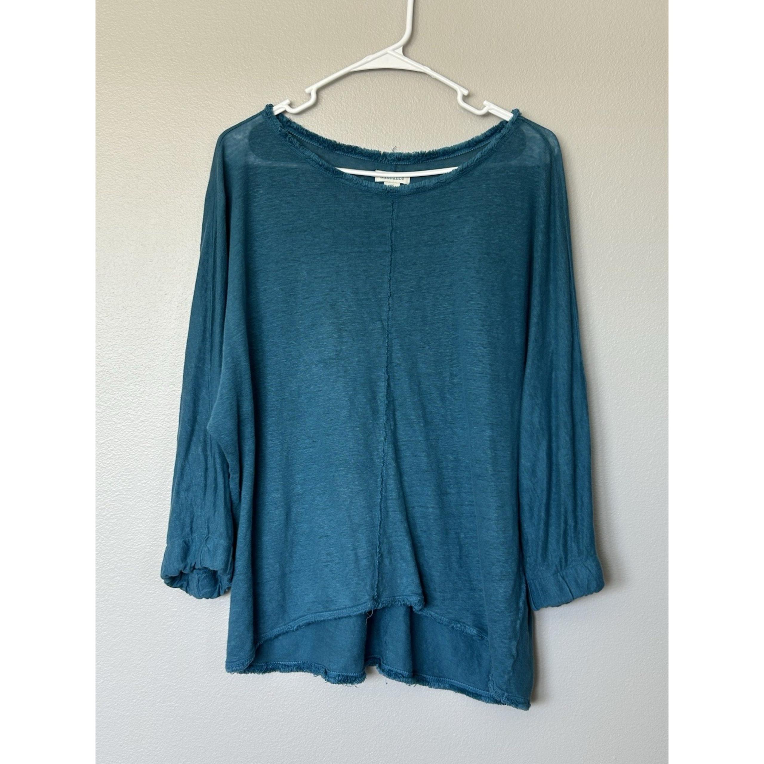 Sundance Women's 100% Linen L/S Blue Top Oversized XS. Breathable Lightweight