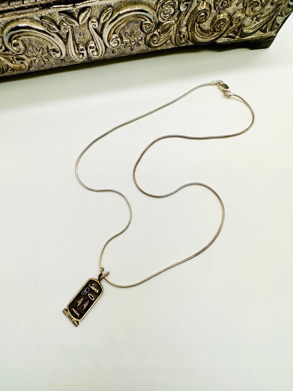 Vintage Silver Egyptian Cartouche Small Pendant Necklace