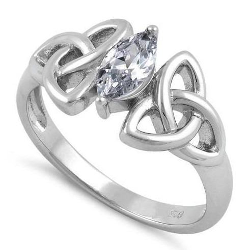 Size 5, 925 STERLING SILVER Dainty Celtic Triquetra Marquise Cubic Zirconia Ring