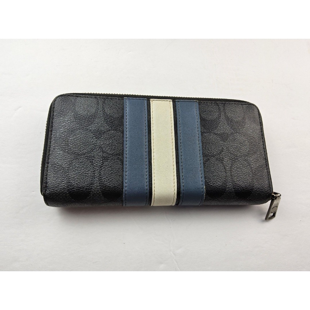 Coach Signature Stripe Zip Around Full Size Accordion Wallet