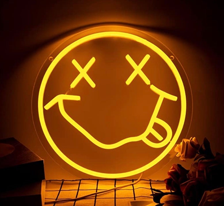 Fun Bright Yellow X-Eye Smiley Face LED Night Light Room Wall Decoration