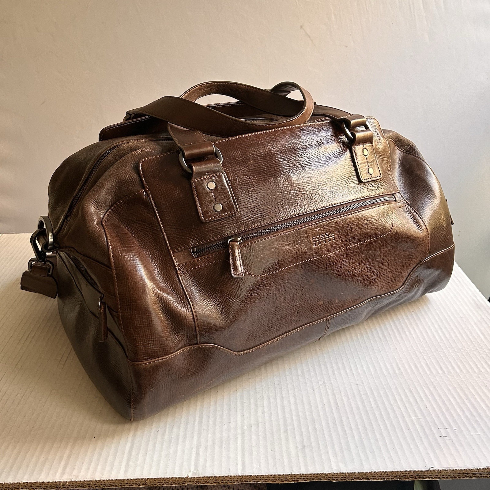 Fossil Brown Leather Transit Duffle Weekender Bag Large 21'' x12'' x12'' 398