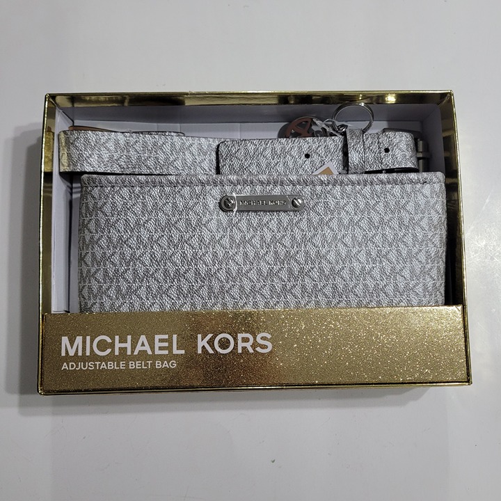 Michael Kors Logo Adjustable Belt Bag Size L/XL Silver Gift Boxed