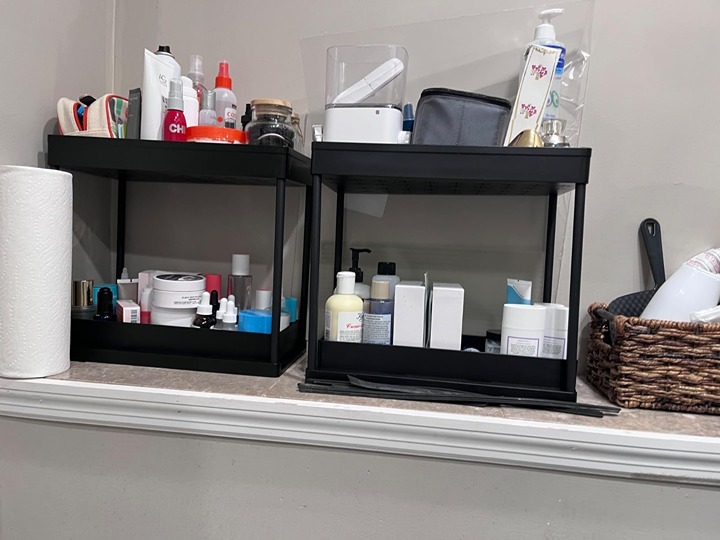 Sink Organizer 2 Pack, Bathroom Cabinet Organizer, 2 Tier Sliding Basket