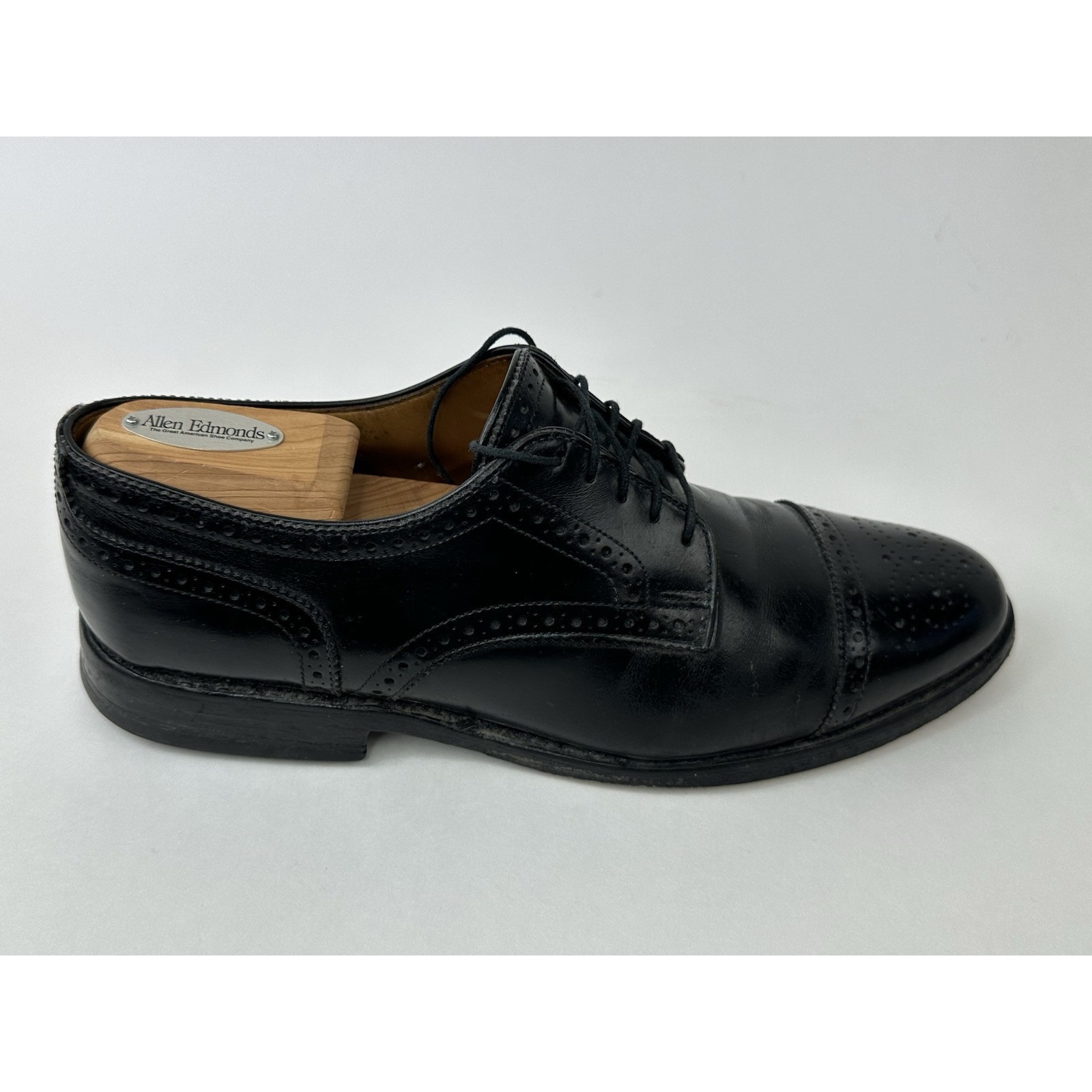 Allen Edmonds Sanford Shoes Mens 8.5 D Black Cap Toe Dress Shoes Brogue USA