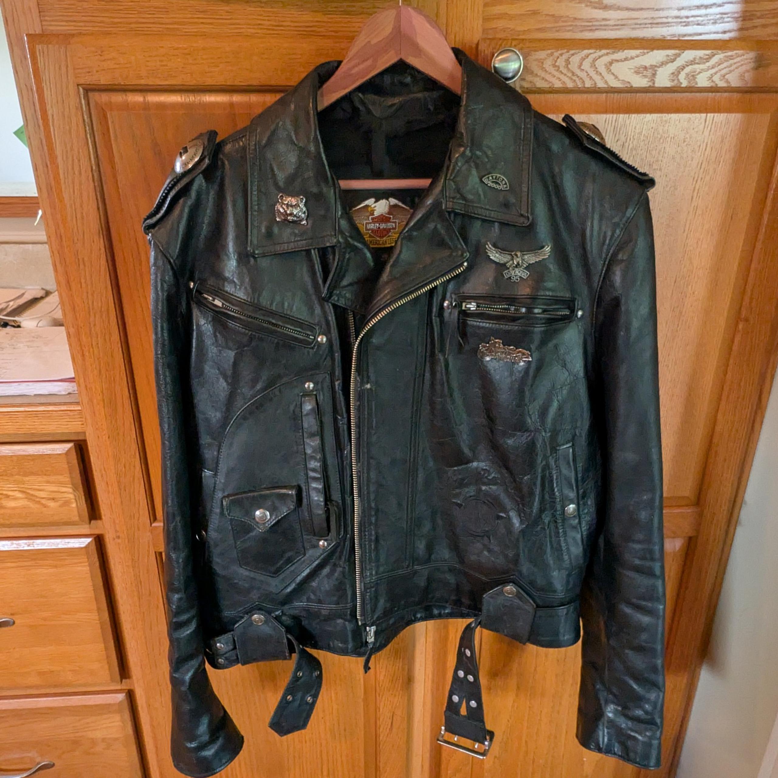 Vintage 90s Harley Davidson leather jacket riding motorcycle men size L Daytona