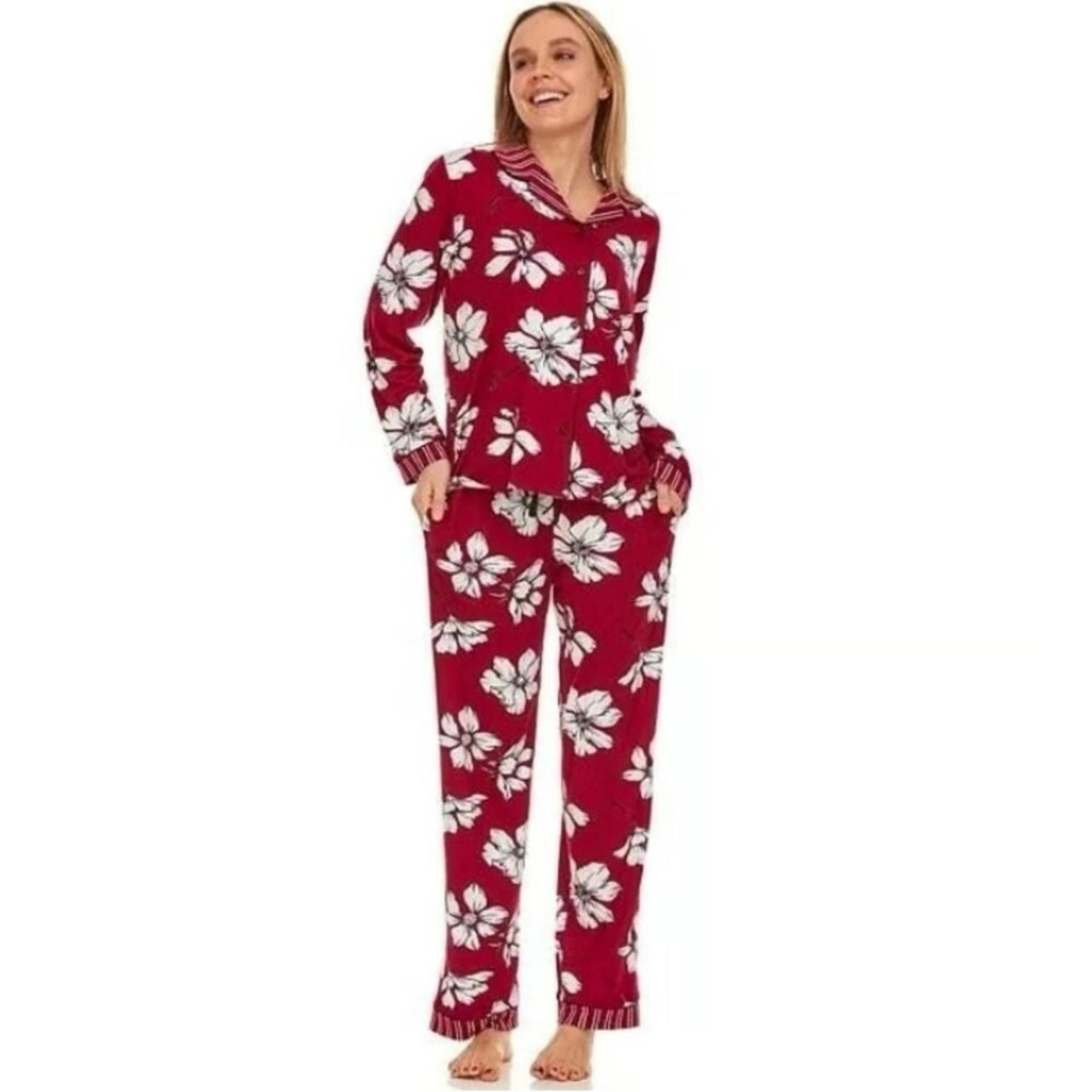 NWT Flora Nikrooz Women's Long Sleeve Notch Collar 2 Piece Pajama Set Size Small