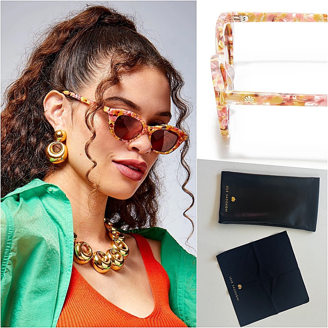RARE Lele Sadoughi Pink Orange Acetate UV Cat Eye Sunglasses