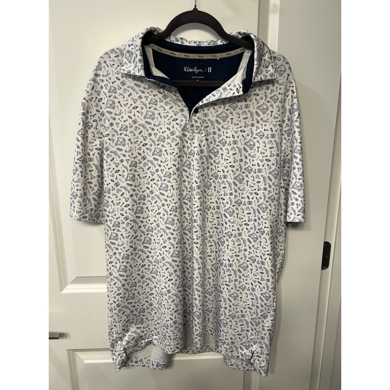 Walter Hagen Print Golf Polo - Navy/White Objects - Men's XL