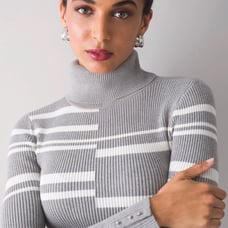 WHBM | Long-Sleeve Ribbed Broken Stripe Colorblock Turtleneck