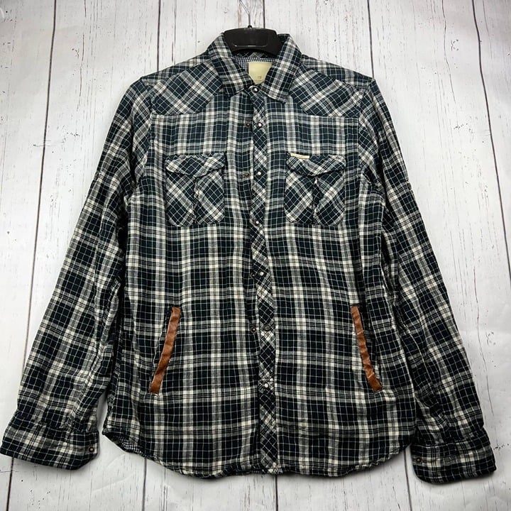 Scotch & Soda Large Plaid Long Sleeve Button Down Shirt Black Men Cotton