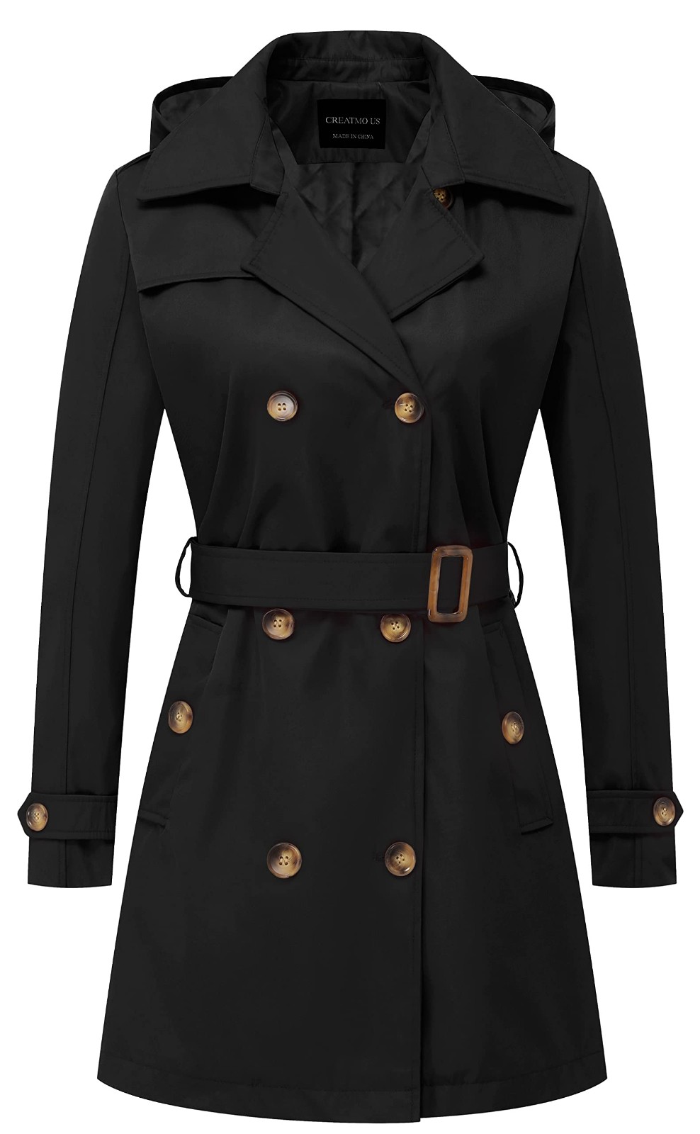 Women's Trench Coat Double-Breasted Classic Lapel Overcoat Belted Slim Outerwear