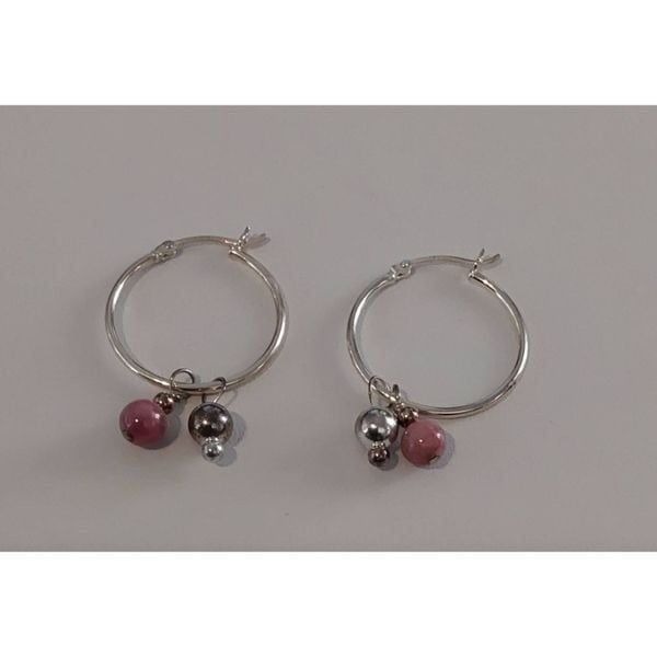 American West Jewelry Sterling Silver Hoop Earrings~Silver & Pink Rhodonite