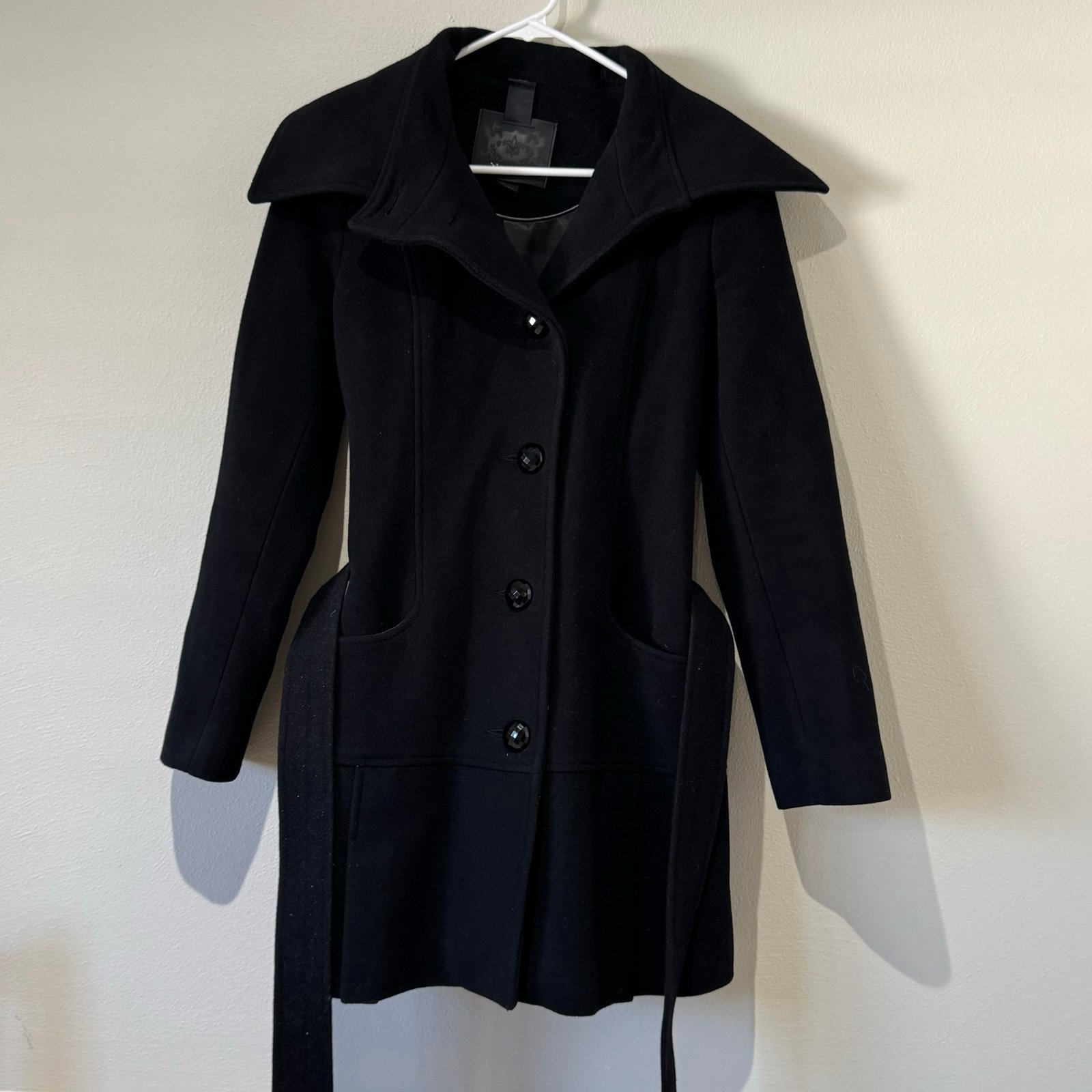 Mackage Black Wool Cashmere Belted Peplum Peacoat - Small