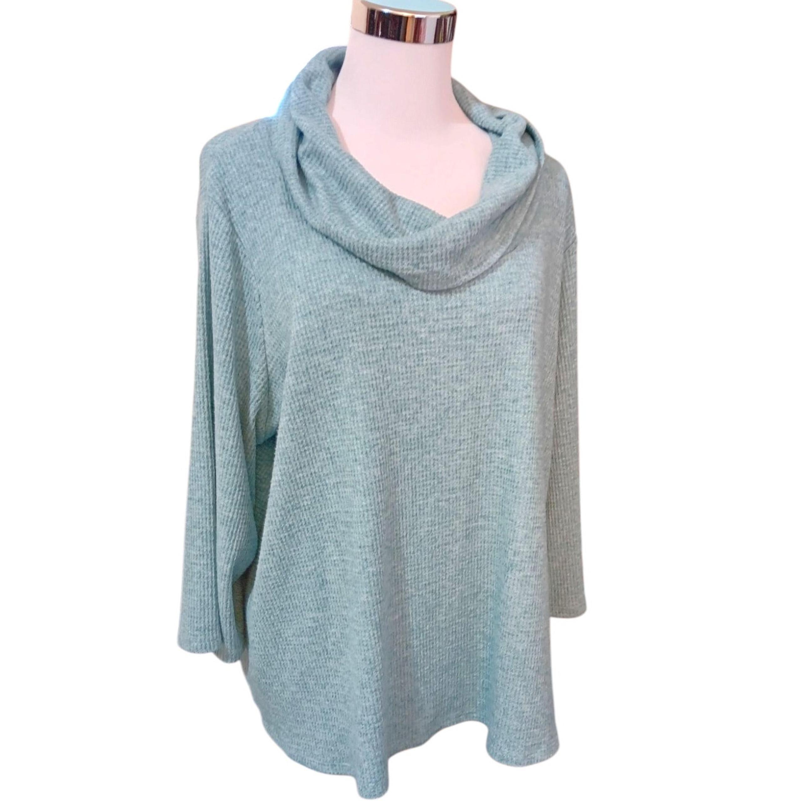 J.JILL WEAREVER Cowl Neck Waffle Knit Top Sweater 2X Mint Green Casual Work