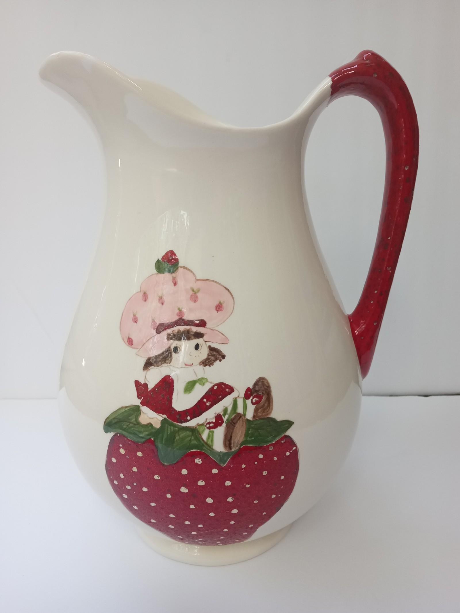 Vintage Unique 1980 Hand painted Large Ceramic Strawberry Shortcake Pitcher