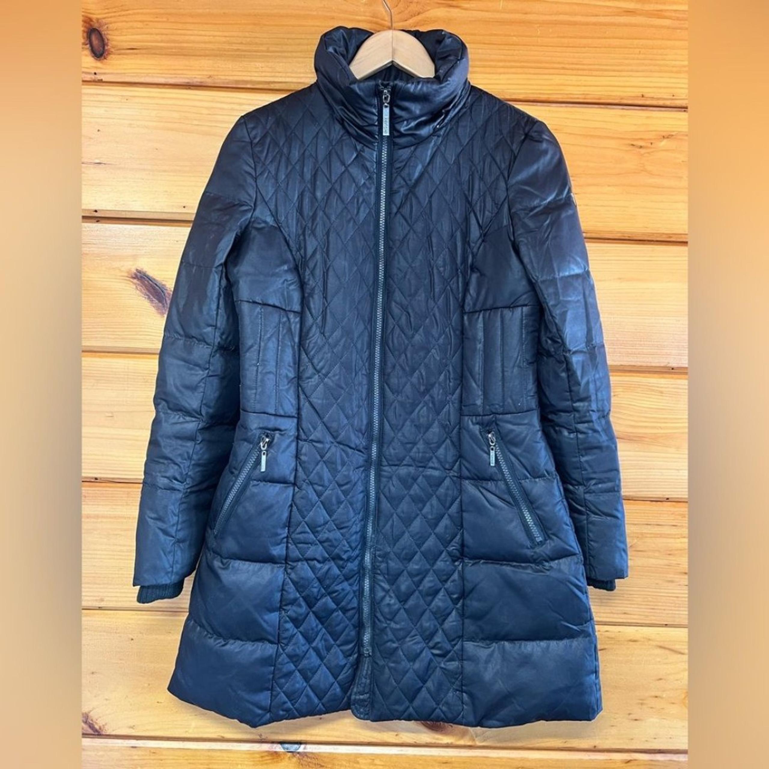 Kensie Women’s Black Puffers Quilted Long Coat Size Small