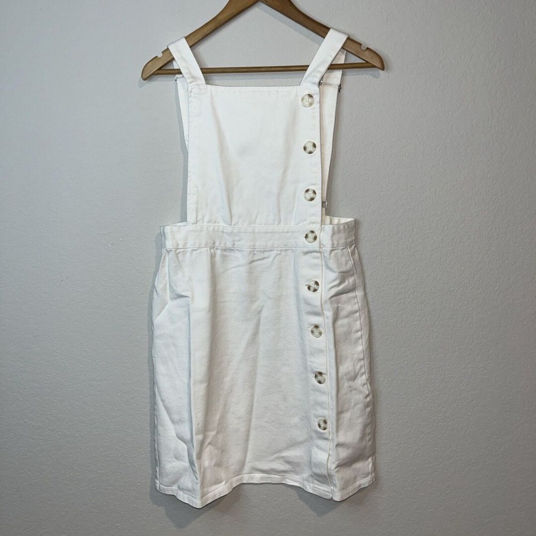 NWT Fantastic Fawn Ivory Denim overall skirt size Large buttons clueless